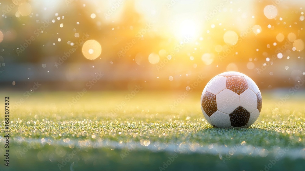 Fototapeta premium Exciting soccer match under sunset field sports photography open air close-up team spirit