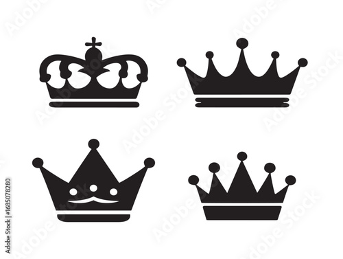 Royal Crown Symbol Pack in Smooth Vector Silhouette Illustration
