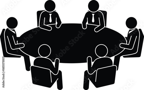 Business meeting around conference table, teamwork discussion, corporate collaboration, professional office meeting, group strategy session, business planning.