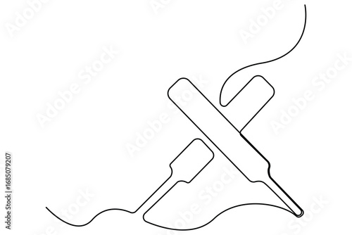 Continuous one line drawing of cricket bat ball and wicket stumps professional sports outline vector illustration
