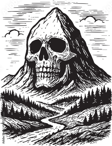Skull mountain drawing vector illustration