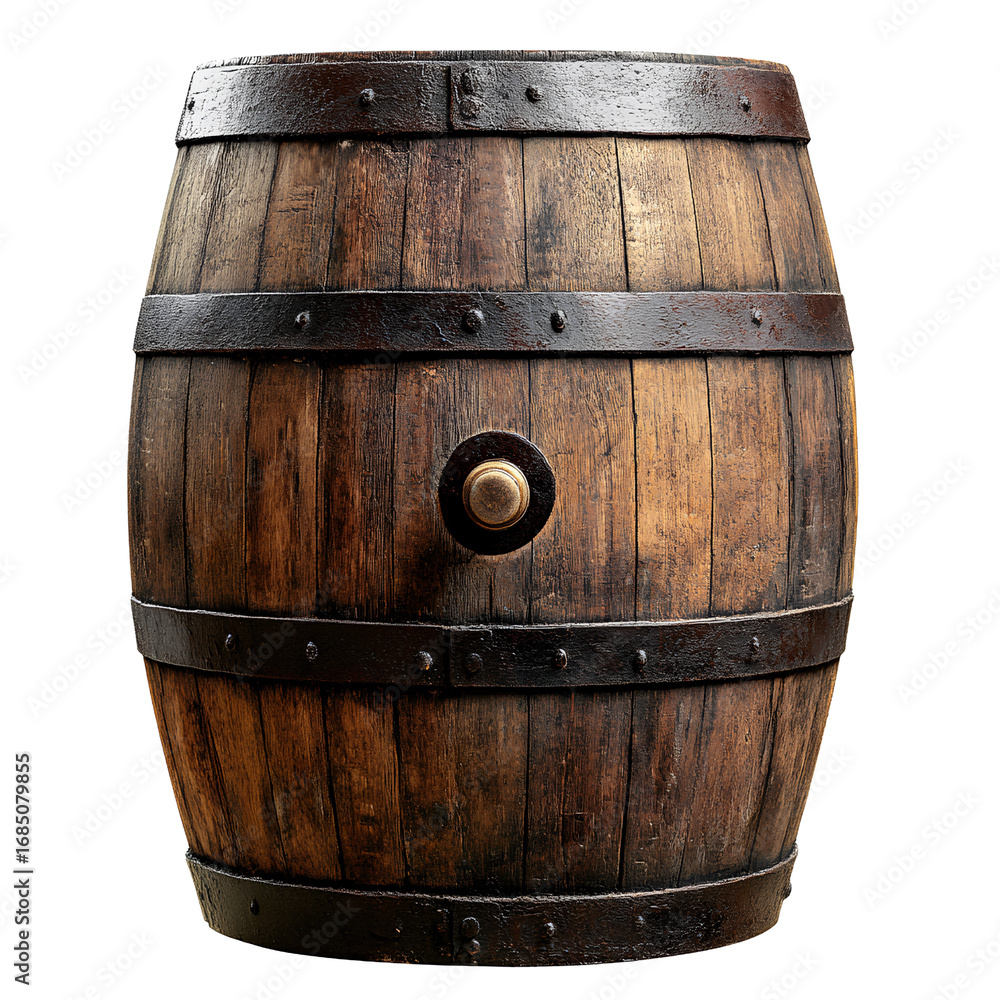 Fototapeta premium wooden barrel for wine or beer, isolated on a transparent background.