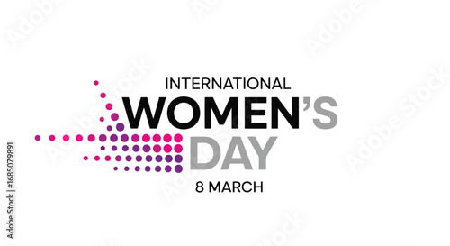 Vector illustration of international womens day text with colorful dots and date 8 march