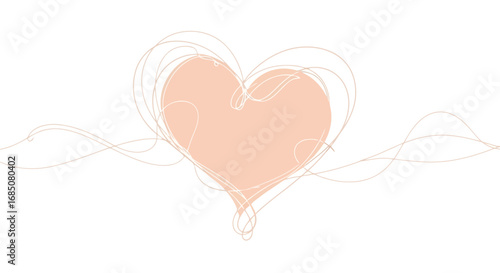 Vector illustration of handdrawn peach heart with abstract wavy lines on a, symbolizing love and romance