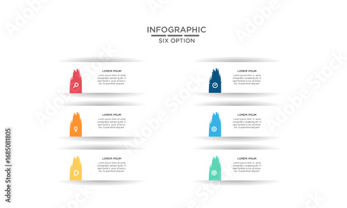 Modern Infographic Template with Six Options, Steps, or Features. Business Presentation Vector Design for Data Visualization and Workflow.