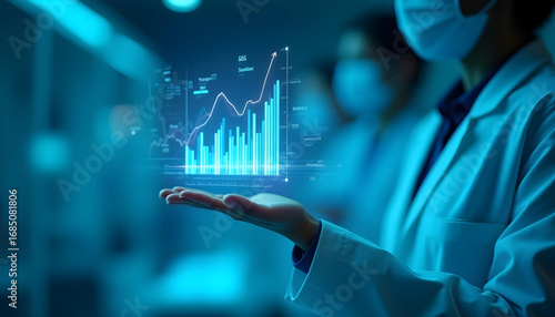 Scientist Presenting Upward Trending Data Hologram