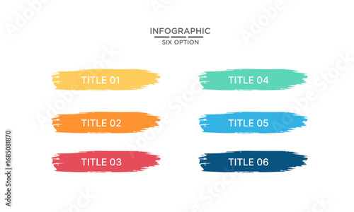 Six Option Infographic Template with Colorful Brush Strokes for Business Presentation Design and Workflow Diagram