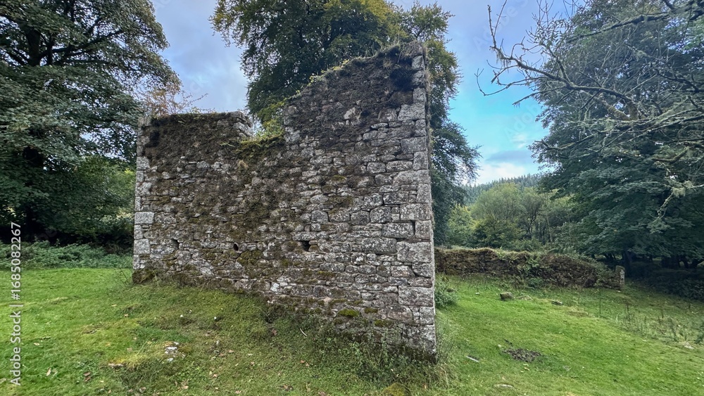 Obraz premium Abandoned Granite Stone House 10 side view 2025