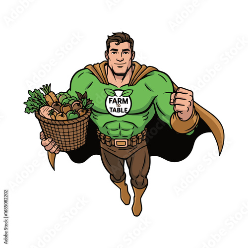 Farm to Table Superhero Delivering Fresh Produce Basket