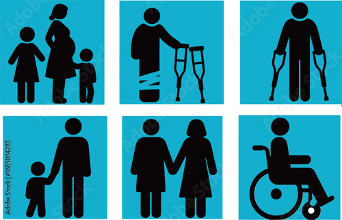 Diverse symbols representing accessibility and family support.