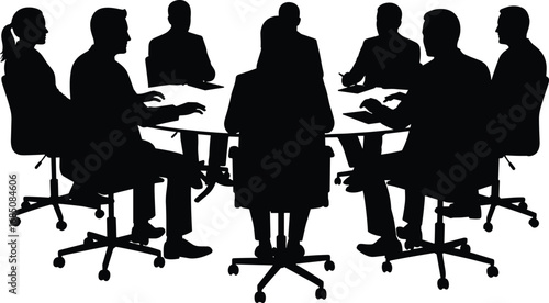 Business team meeting around conference table, professional group discussion, office collaboration, teamwork, corporate strategy, business planning, team communication, workplace.