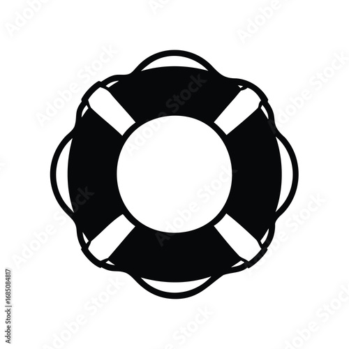 Stylized Black and White Illustration of a Life Preserver for Water Safety, lifebuoy ring silhouette vector illustration
