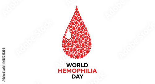 Vector illustration of world hemophilia day celebration with a large red blood drop symbol composed of smaller red blood cells