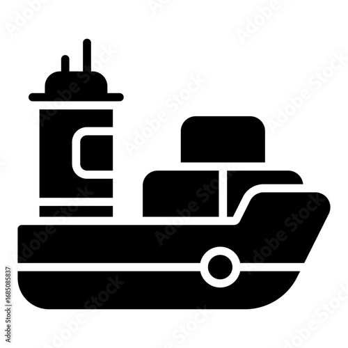 Cargo boat icon. Shipping vessel symbol. International delivery and transport collection. Glyph Icon
