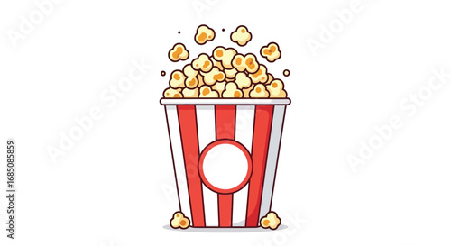 Vector illustration of a striped bucket overflowing with popcorn, isolated on a, perfect for cinema or snackrelated themes