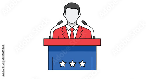 Vector illustration of politician speaking at a podium with microphones