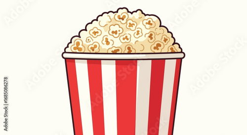 Vector illustration of a bucket of popcorn with red and white stripes