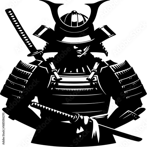 Eternal Samurai: A stoic samurai warrior stands poised, a silhouette in stark monochrome, exuding the essence of Bushido's spirit and the honor of ancient traditions.