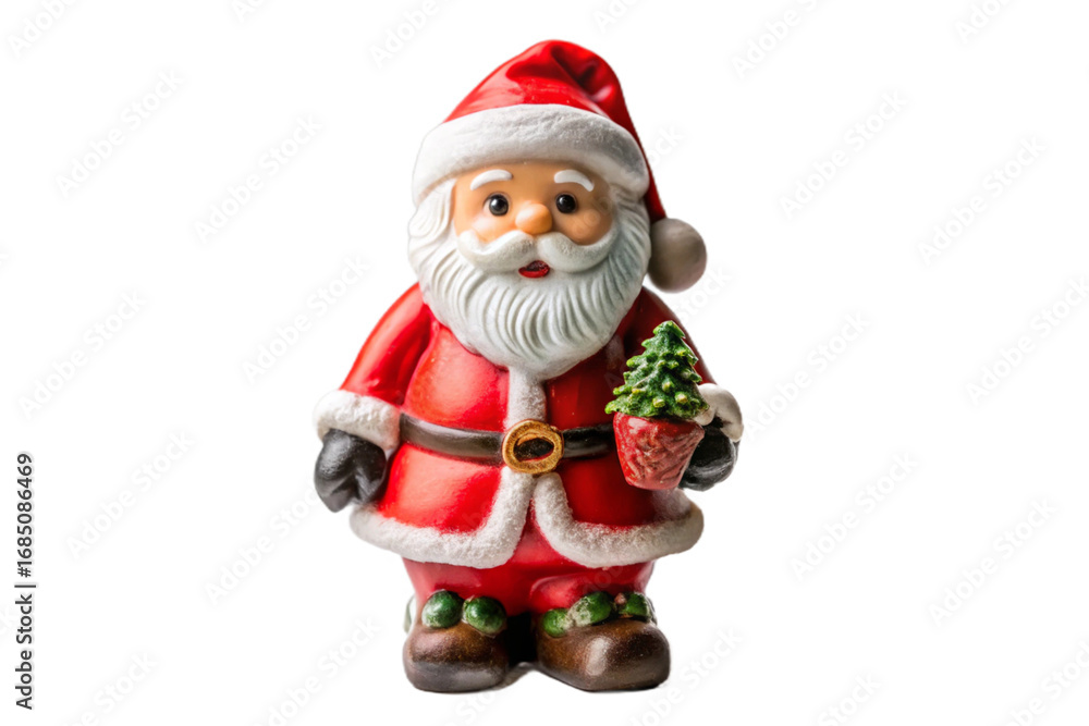 Obraz premium Festive santa claus figurine with gift bag isolated high-quality png for holiday decor transparent background