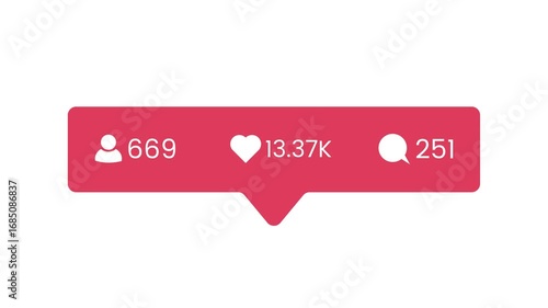 Follower, love and comment counter, social media numbers increase animation isolated on white background