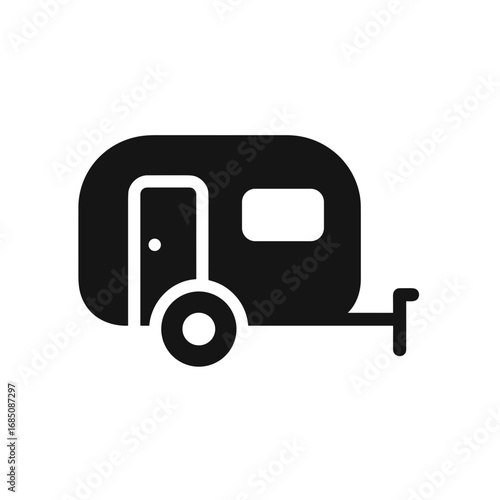 Camper Trailer Icon – Minimalist Vector Caravan Symbol for Camping, Travel, and Outdoor Adventures