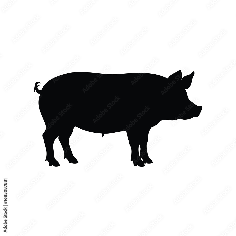 Fototapeta premium Black and white pig silhouette, illustrating a simple farm animal design, pig silhouette vector illustration