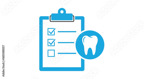 Vector illustration of dental checkup checklist with a tooth icon and blue clipboard