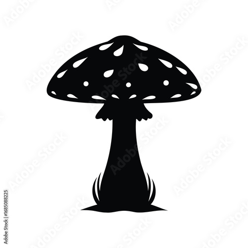Silhouette of a dotted mushroom against a white background and copy space, poisonous mushroom silhouette vector illustration