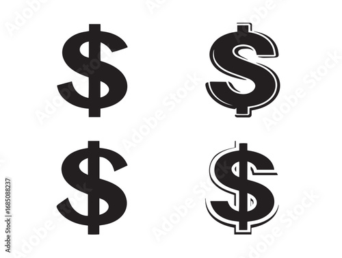 Dollar Symbol Icon Set in Modern Silhouette Vector Style