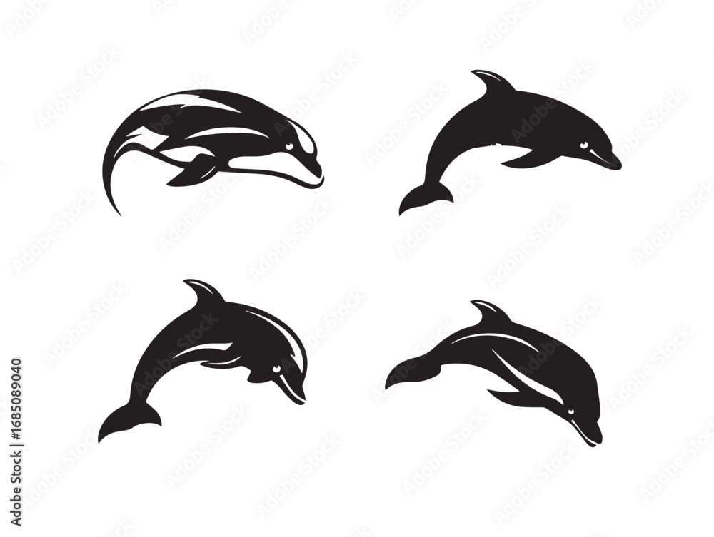 Fototapeta premium Graceful Dolphin Icon Collection in Stylish Silhouette Vector