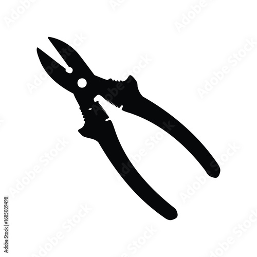Striking black and white silhouette of a pair of combination pliers tool, pruning shears silhouette vector illustration