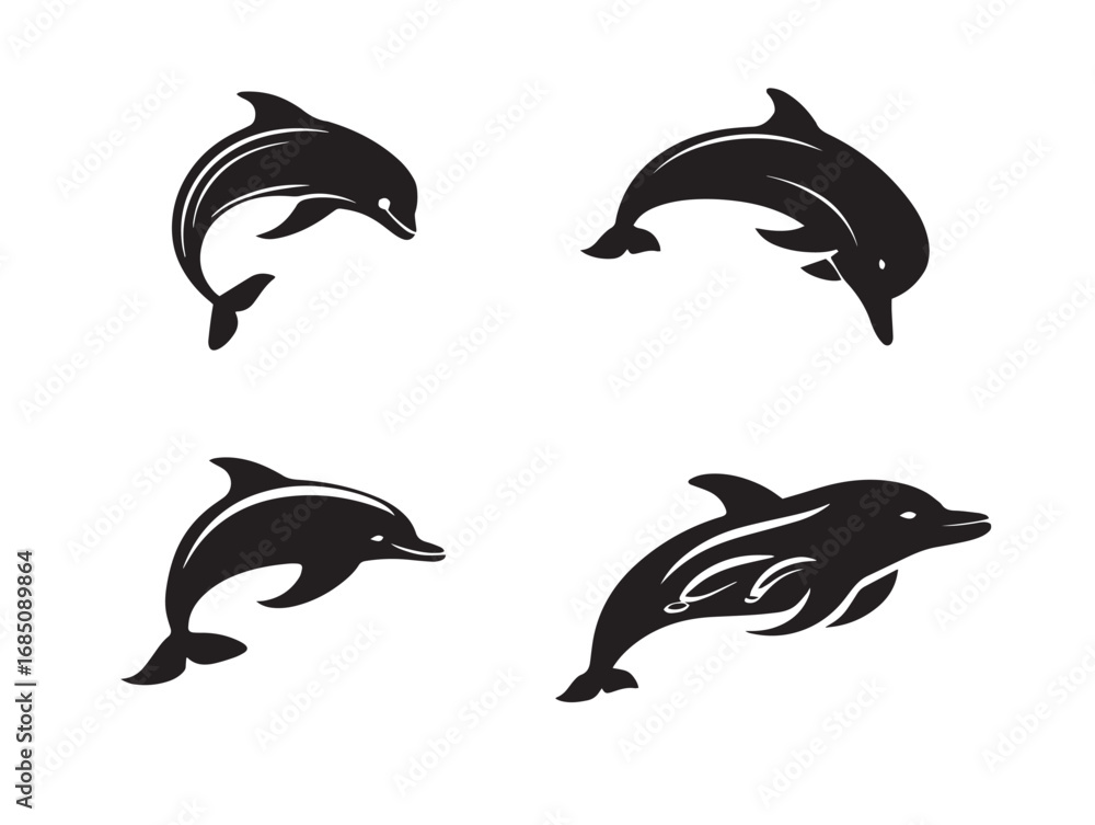 Naklejka premium Dolphin Swimming Symbol in Clean Minimal Silhouette Vector Design
