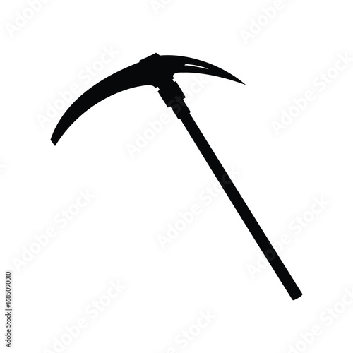 Black silhouette illustration of a mattock tool on a white background, scythe silhouette vector illustration