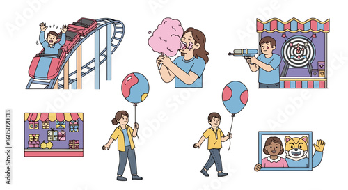 Illustrated depiction of a county fair showcasing various attractions and activities for promotional materials and event planning, suitable for social media posts.