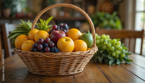 Wallpaper Mural Basket of fresh colorful fruits on a wooden dining table Torontodigital.ca