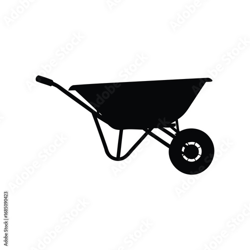 Silhouette of a black wheelbarrow isolated on a white background vector image, seed spreader silhouette vector illustration