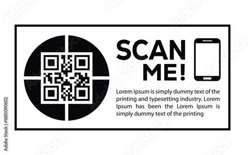 Scan QR code icon. Digital scanning qr code. QR code scan for smartphone. Scan Here text on top of the qr code