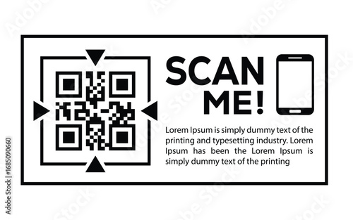 Scan QR code icon. Digital scanning qr code. QR code scan for smartphone. Scan Here text on top of the qr code