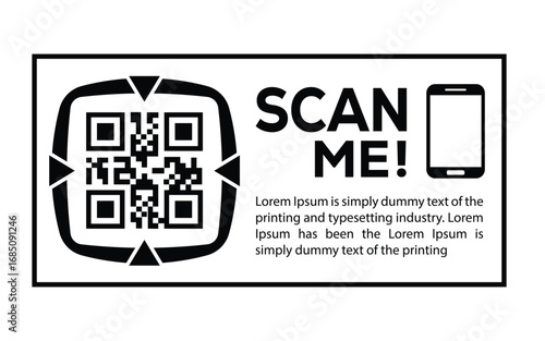 Scan QR code icon. Digital scanning qr code. QR code scan for smartphone. Scan Here text on top of the qr code