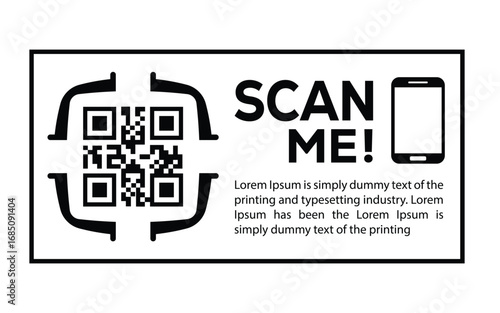 Scan QR code icon. Digital scanning qr code. QR code scan for smartphone. Scan Here text on top of the qr code