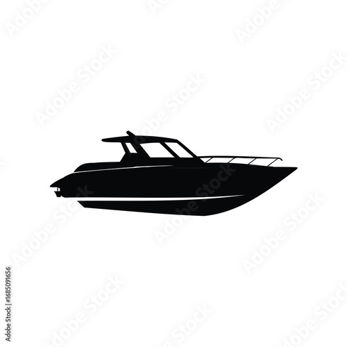 Elegant silhouette of a luxury yacht cruising on calm waters with style, speedboat silhouette vector illustration
