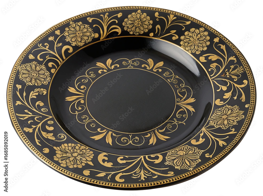 Obraz premium black plate decorated with ancient chinese gold plate