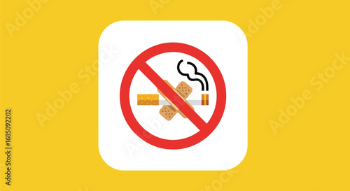 Vector illustration of no smoking sign with a cigarette crossed out, isolated on a yellow background