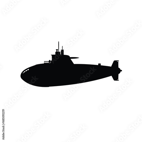 Black Silhouette of a Submarine on a White Background in Side View, submarine silhouette vector illustration
