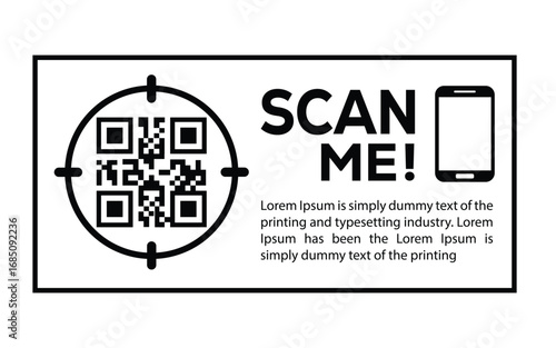 Scan QR code icon. Digital scanning qr code. QR code scan for smartphone. Scan Here text on top of the qr code