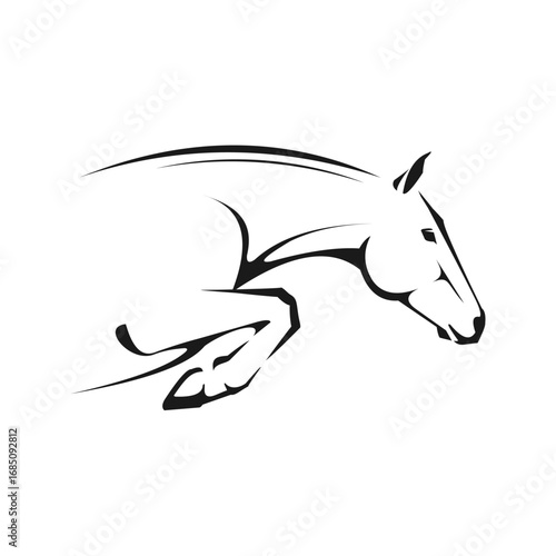 Jumping horse logo design with simple line style on white background