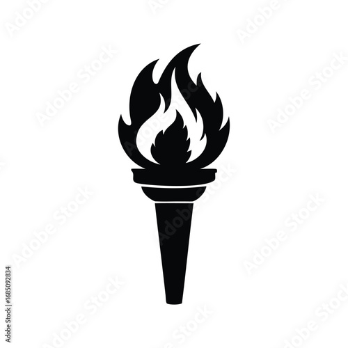 Monochromatic Torch with Bold Flames Symbolizing Hope, Passion, and Illumination, torch flame icon silhouette vector illustration