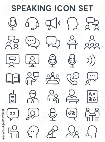 Speaking and Communication Icon Set – Public Speaking, Dialogue, and Language