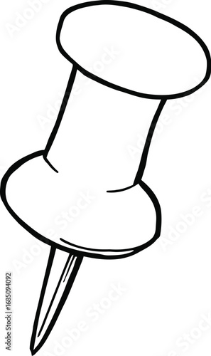 Minimal line drawing of push pin with cylindrical head and sharp tip—ideal for office, school, or organizational design use
