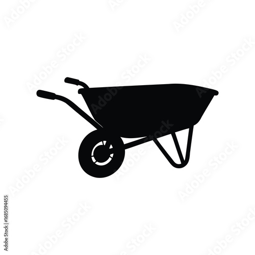 Monochrome wheelbarrow silhouette with a single wheel, designed for garden work, wheelbarrow silhouette vector illustration